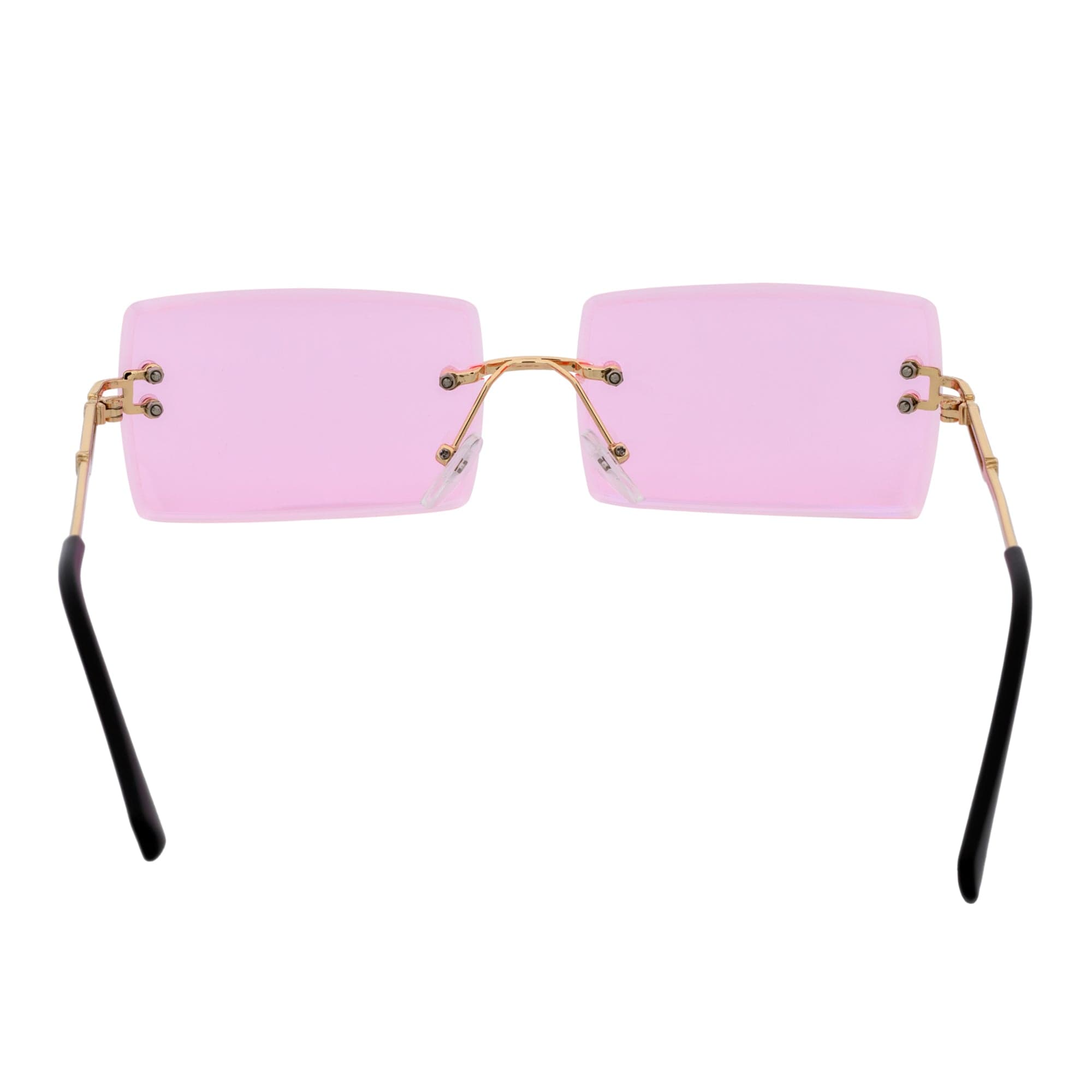 PREMIERE - Luxury 90s Small Metal Rimless Rectangle Sunglasses Gold Pink Tint