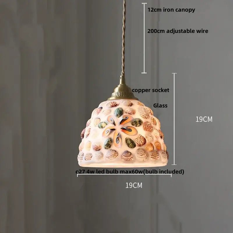 Mosaic floral & conch glass led pendant light dining room