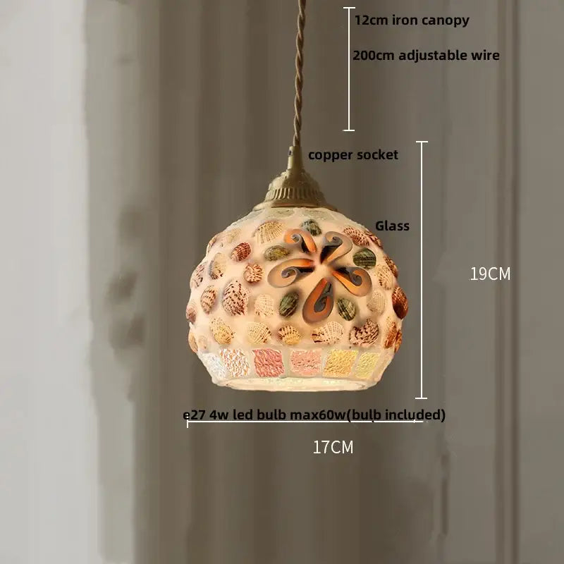 Mosaic floral & conch glass led pendant light dining room