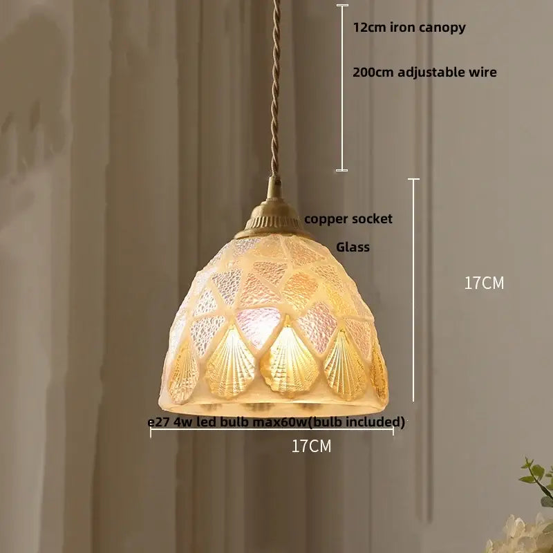 Mosaic floral & conch glass led pendant light dining room