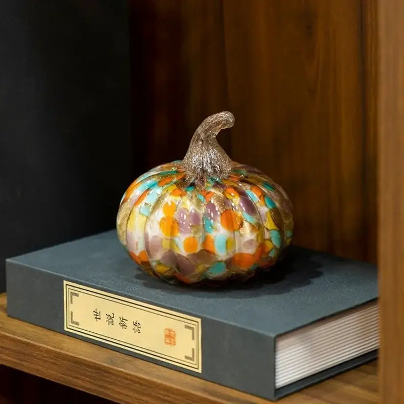 Mosaic orange & teal transparent glazed pumpkin sculpture living room decor