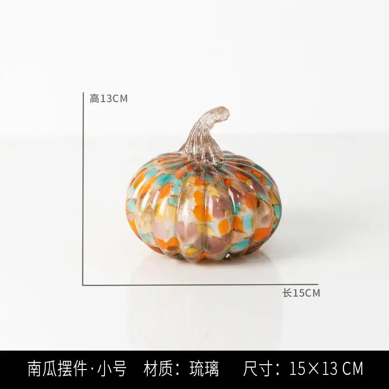 Mosaic orange & teal transparent glazed pumpkin sculpture living room decor