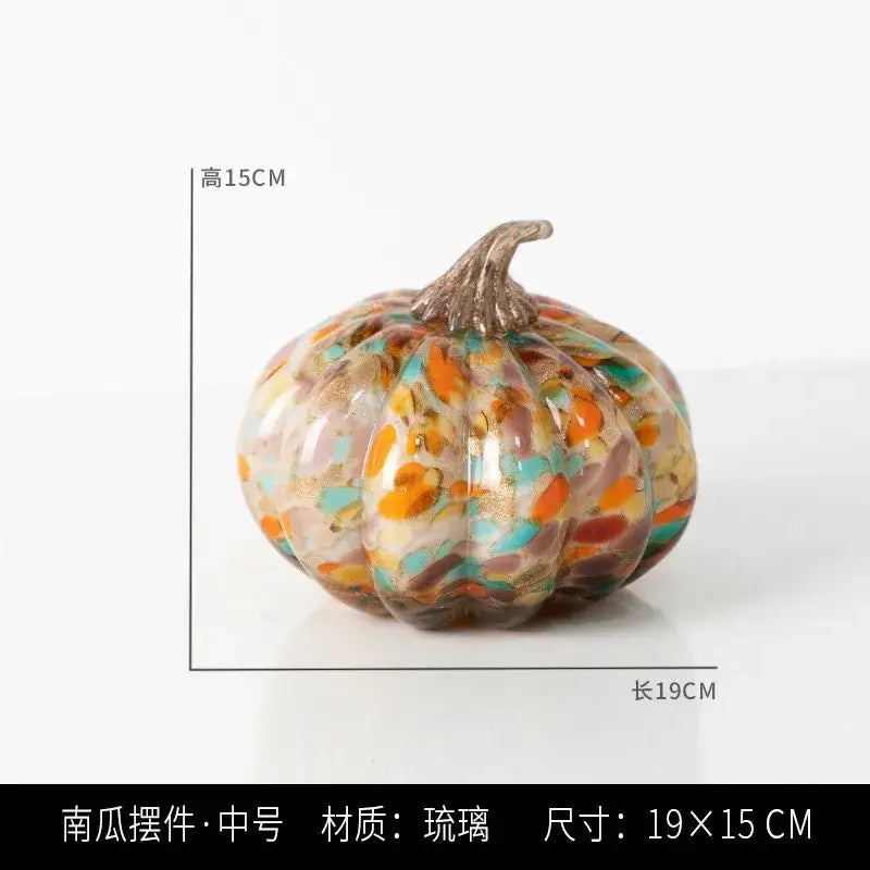 Mosaic orange & teal transparent glazed pumpkin sculpture living room decor