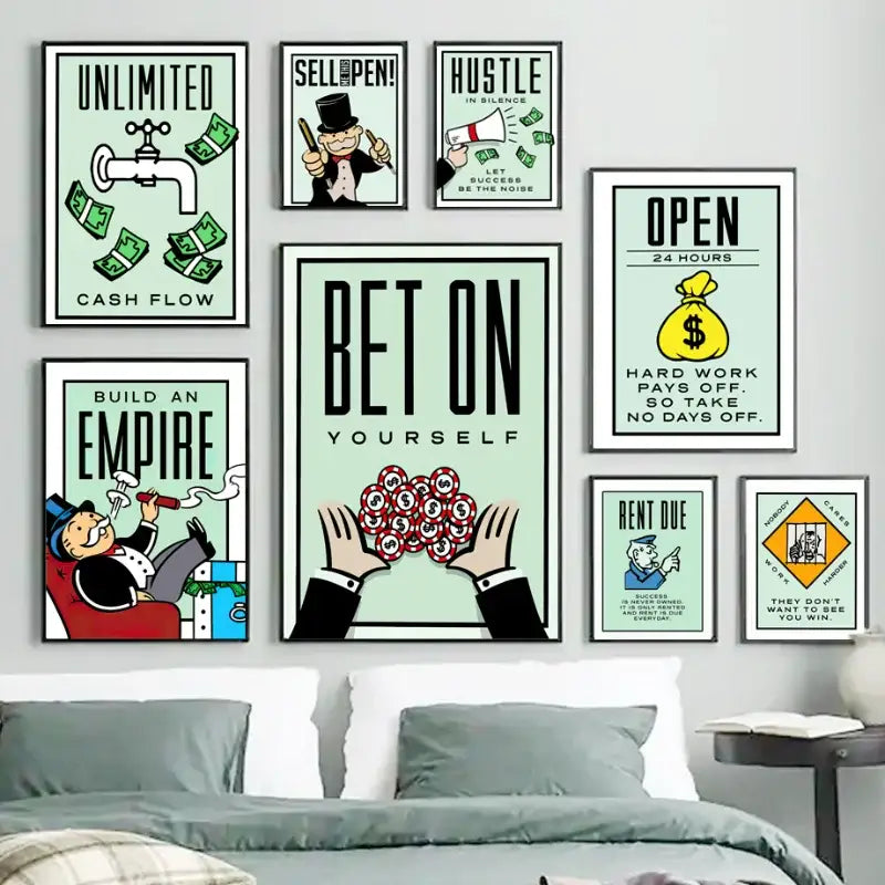 Monopoly millionaire dollar cartoon canvas art for office or bedroom