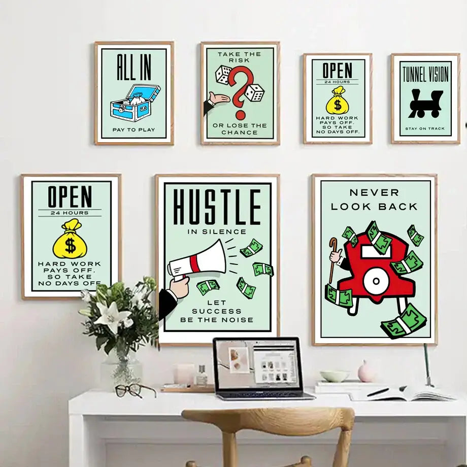 Monopoly millionaire dollar cartoon canvas art for office or bedroom