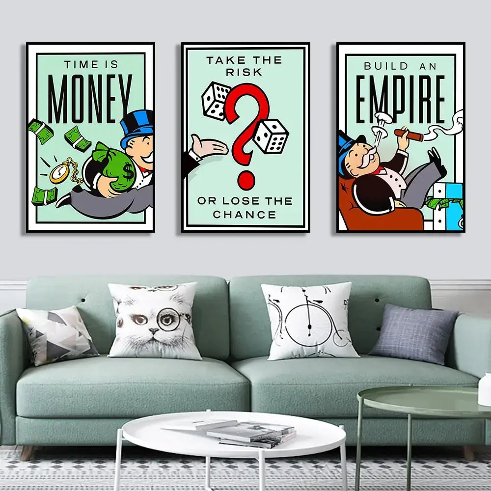 Monopoly millionaire dollar cartoon canvas art for office or bedroom