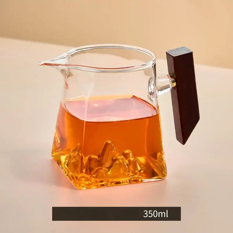 Mountain base glass tea cup set with wood handle dining room filter