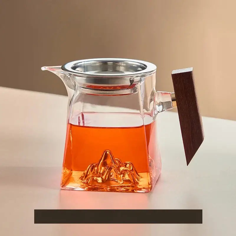 Mountain base glass tea cup set with wood handle dining room filter