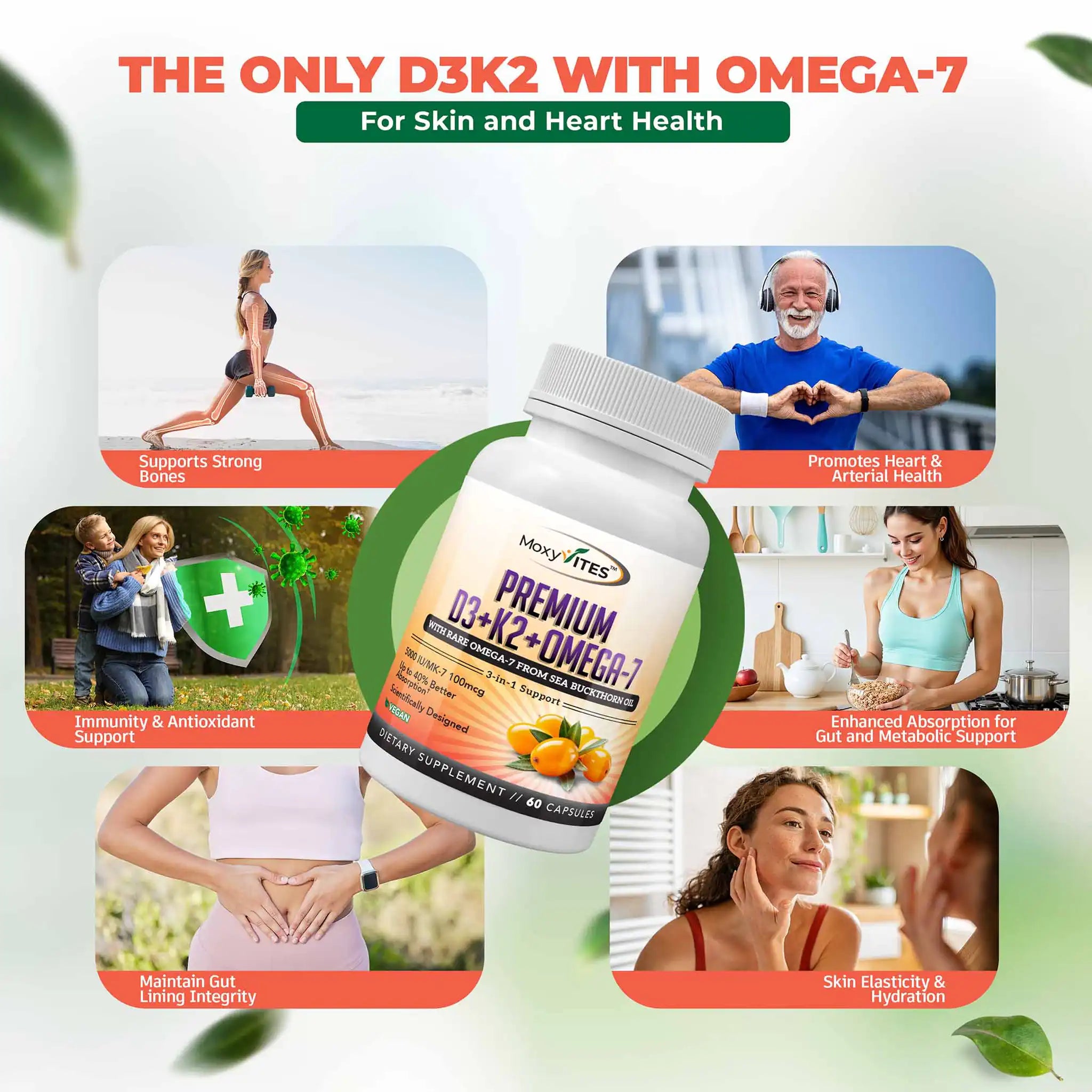 Vitamin D3 + K2 MK-7 + Omega 7 with Sea Buckthorn Oil