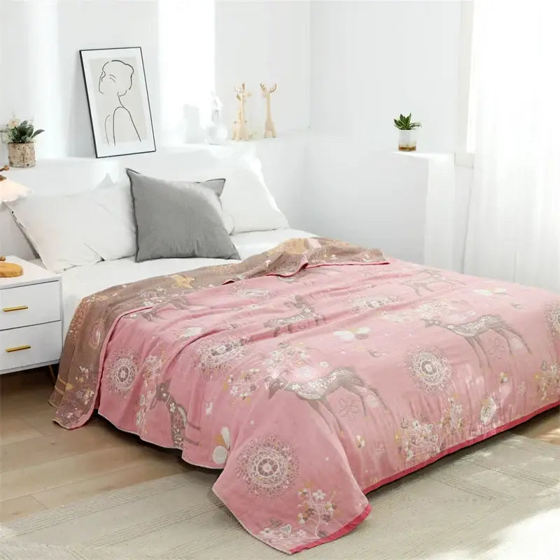 Multicolor boho printed cotton blanket bedroom cat pattern bed throw