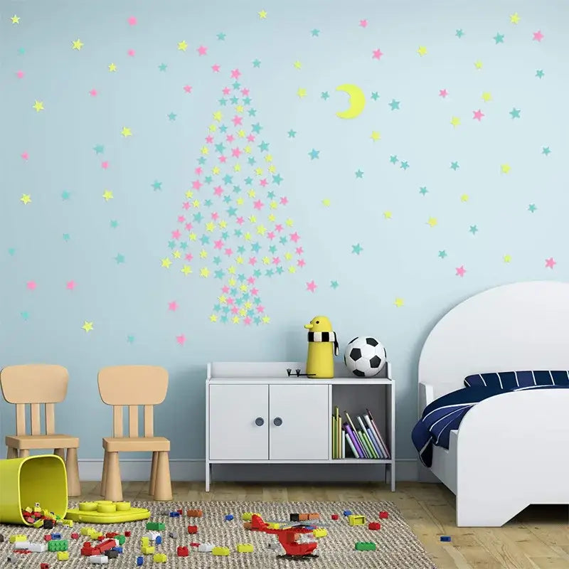 Multicolor stars glow dark wall stickers bedroom luminous decor