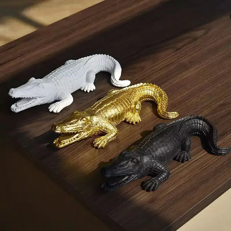Multicolor striped crocodile wildlife sculpture living room decor