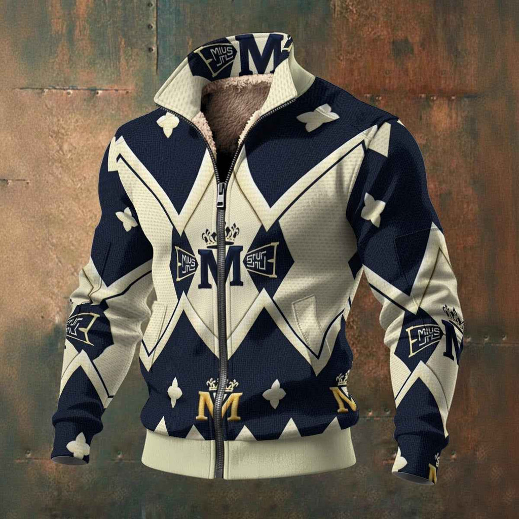 MUNSIEUR All-Over Print Coat Men's Thick Knit Fleece New Arrivals