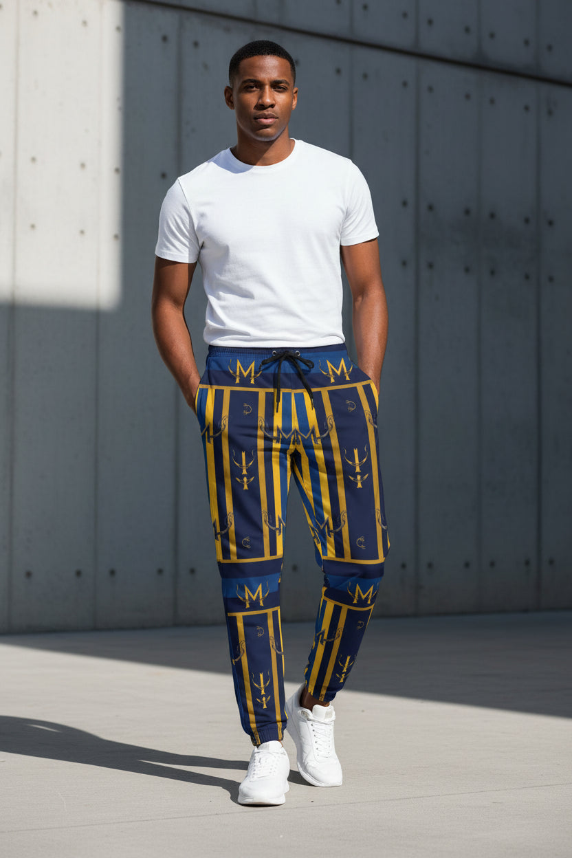 Blue 310GSM All-Over Print Joggers – Heavy Cotton | MUNSIEUR