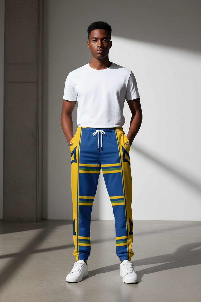 Blue 310GSM All-Over Print Joggers – Heavyweight Cotton | MUNSIEUR