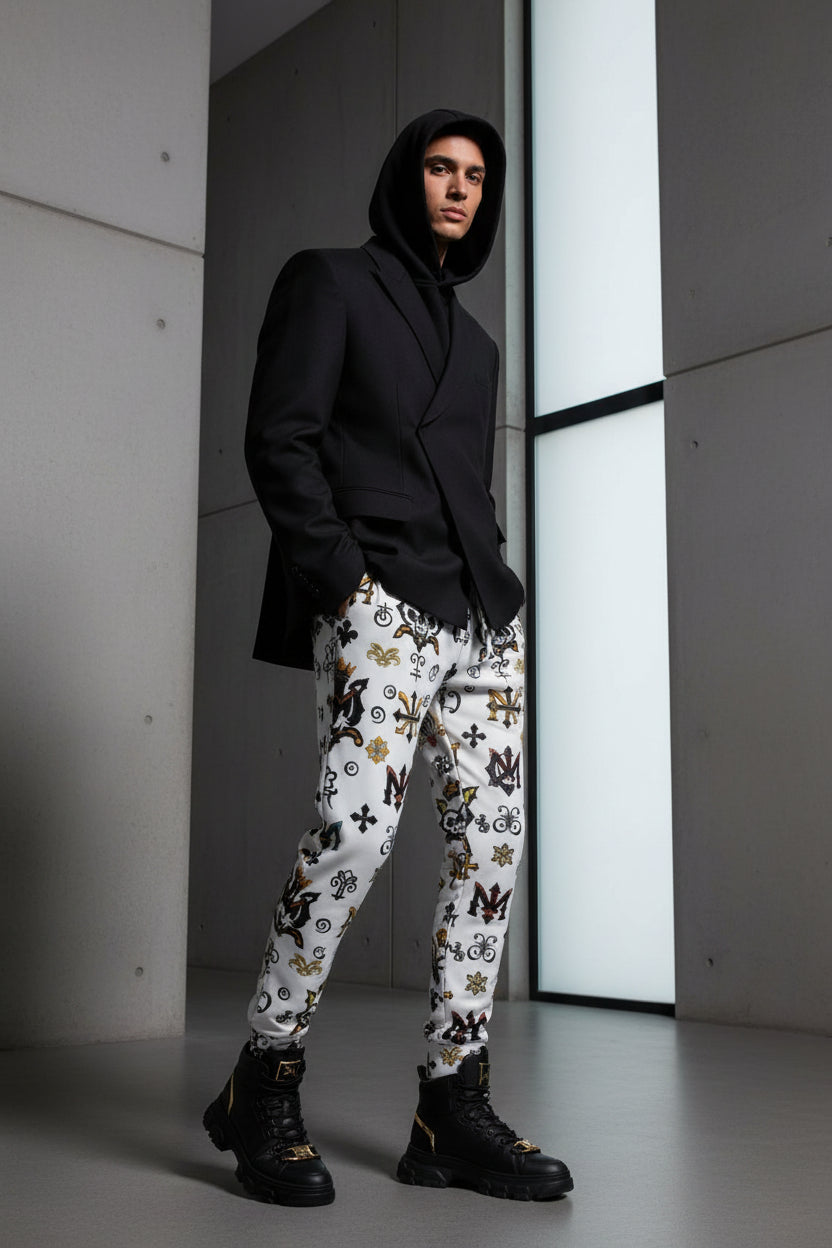 Men's Printed Joggers with Black String - Athletic