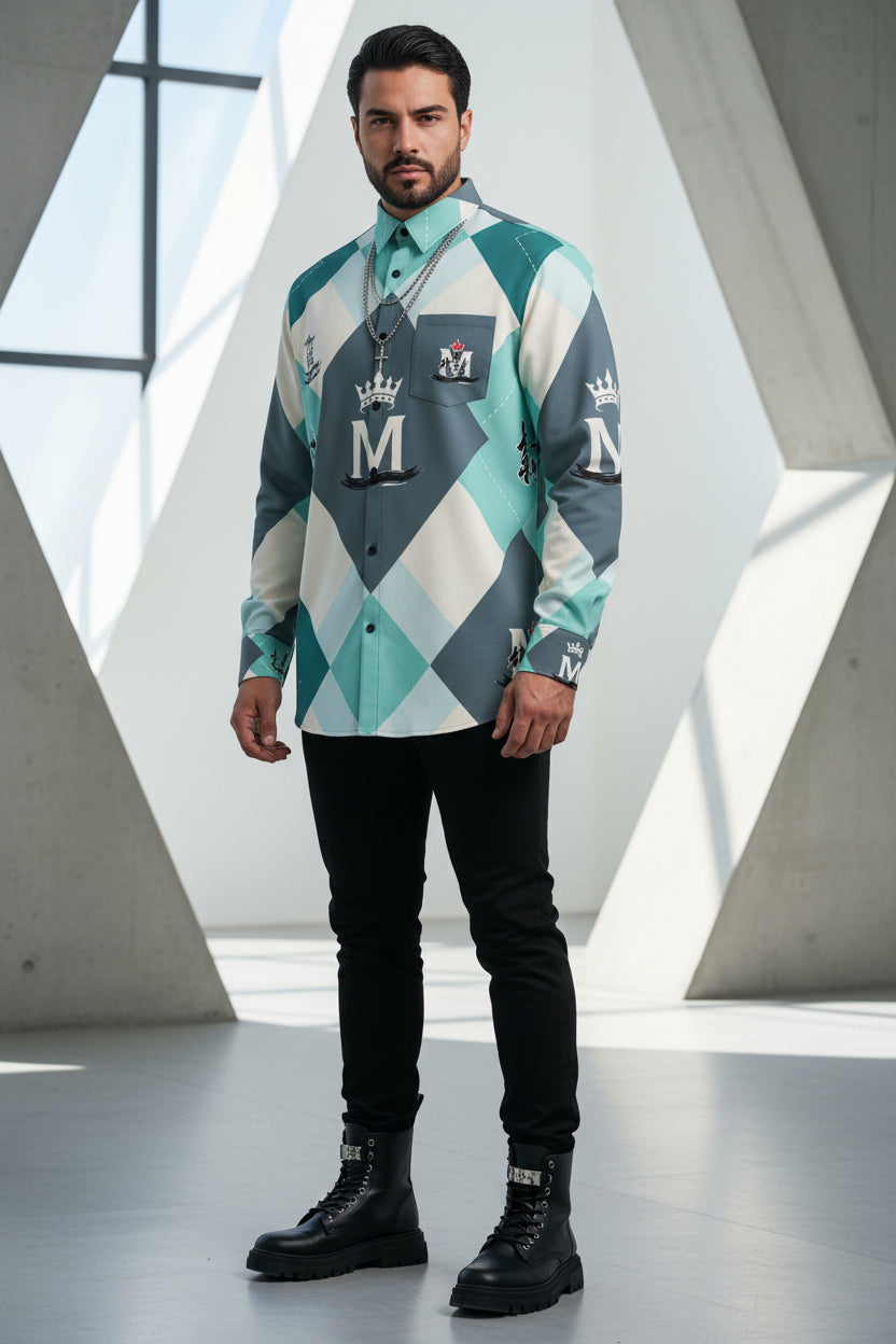 MUNSIEUR All-Over Print Men's Long Sleeve Tee Cotton