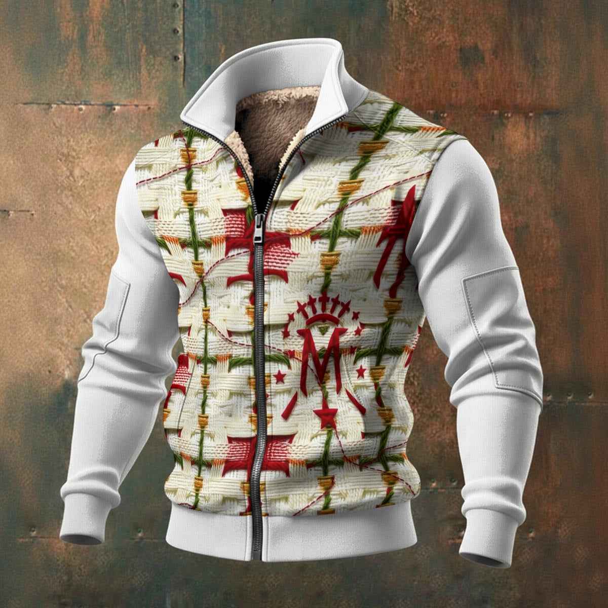 MUNSIEUR All-Over Print Men's Thick Knit Fleece Coat New Arrivals