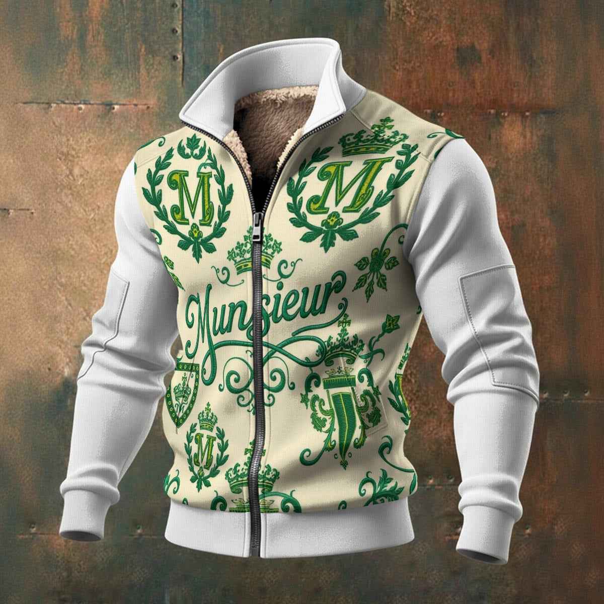 MUNSIEUR All-Over Print Men's Thick Knit Fleece Coat New Arrivals