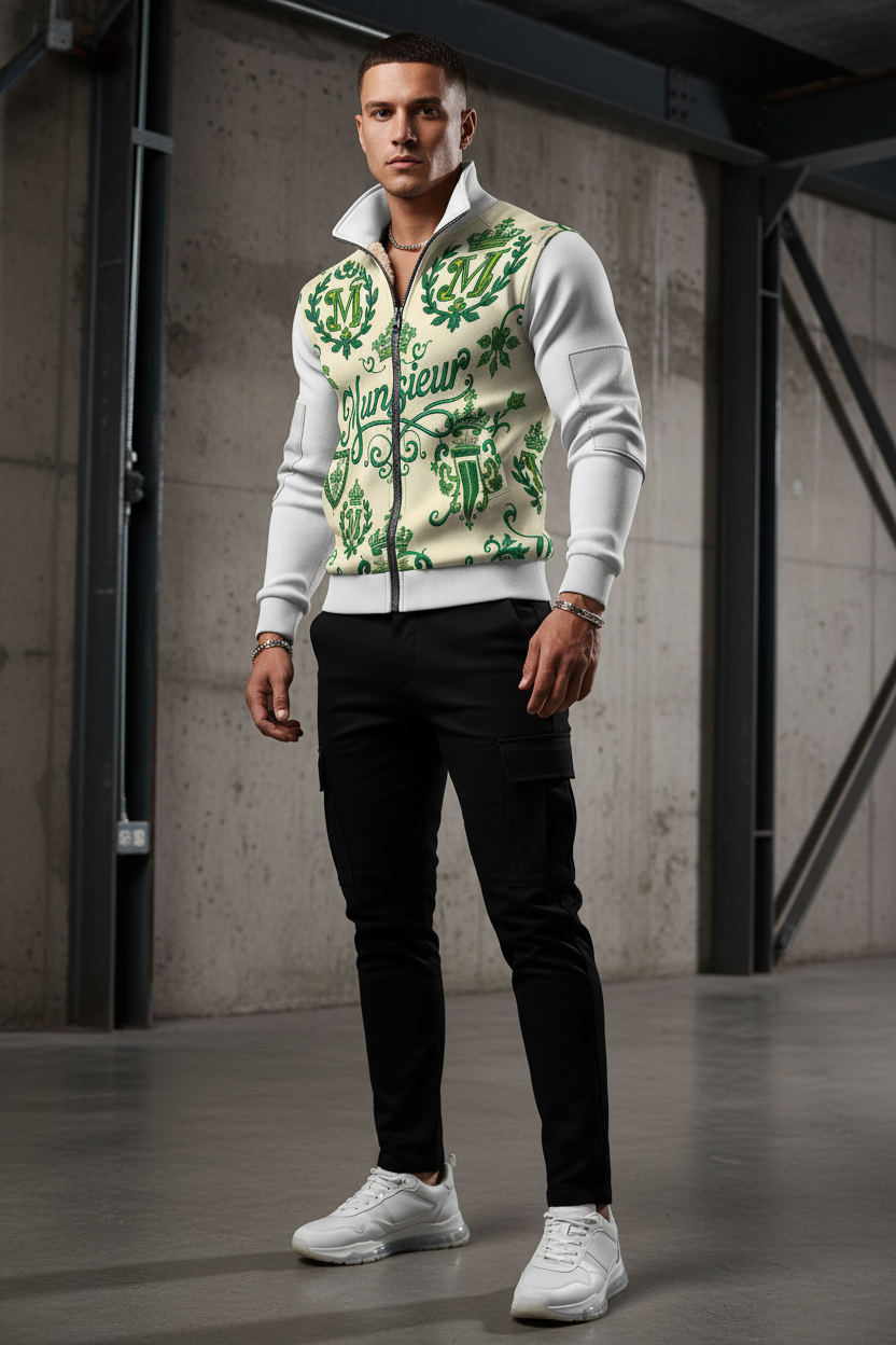 MUNSIEUR All-Over Print Men's Thick Knit Fleece Coat New Arrivals