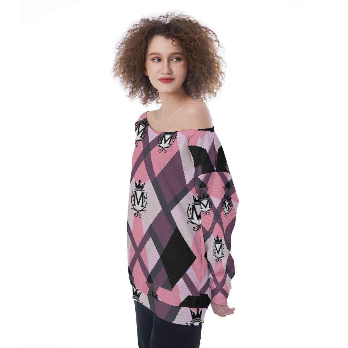 MUNSIEUR All-Over Print Oversized Women's Off-Shoulder Sweatshirt