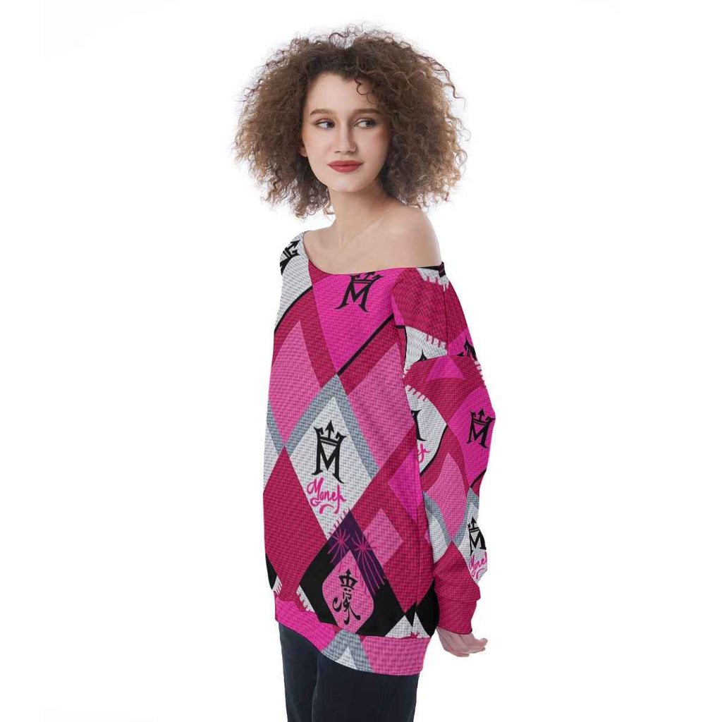 MUNSIEUR All-Over Print Oversized Women's Off-Shoulder Sweatshirt
