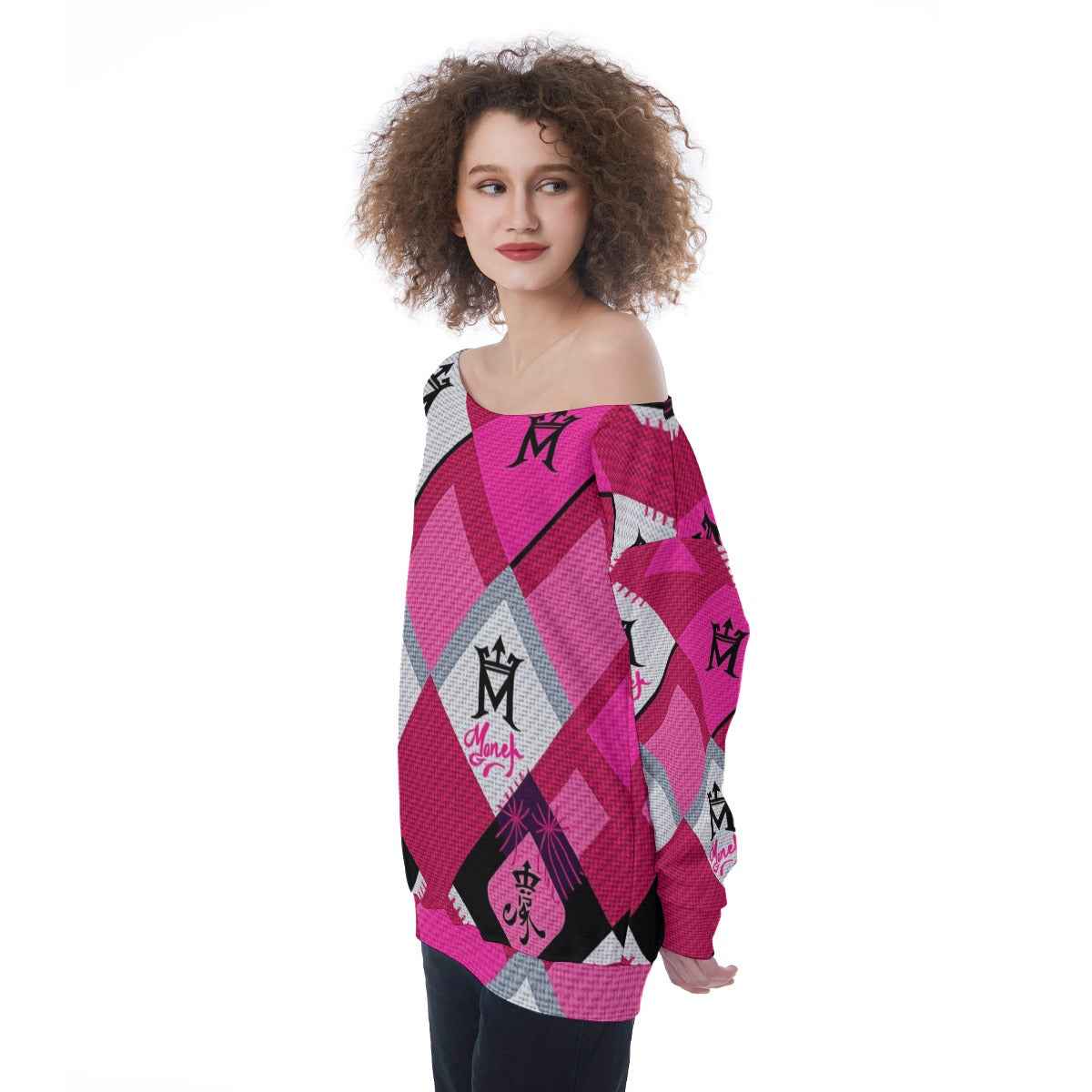 MUNSIEUR All-Over Print Oversized Women's Off-Shoulder Sweatshirt