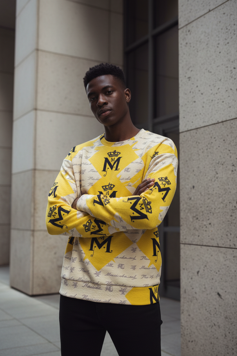 MUNSIEUR All-Over Print Unisex Hoodie Drop-shoulder Knitted Fleece Sweater