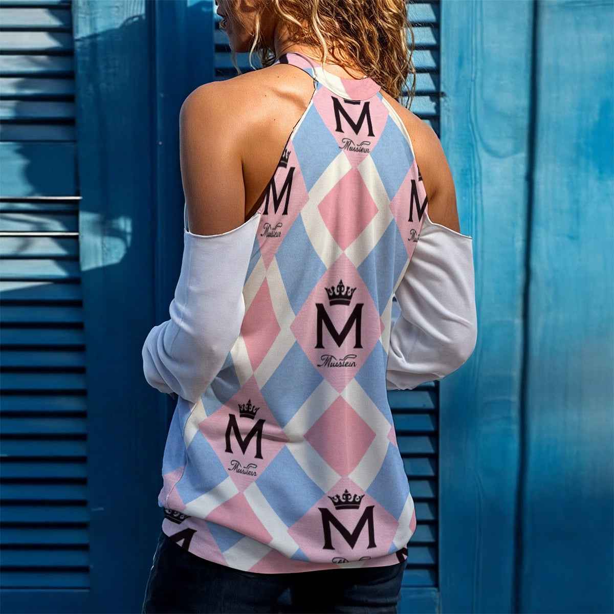MUNSIEUR All-Over Print Women's Cold Shoulder Blouse