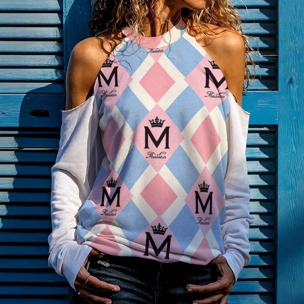 MUNSIEUR All-Over Print Women's Cold Shoulder Blouse
