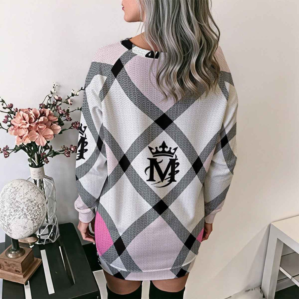 MUNSIEUR All-Over Print Women's Lace-Up Sweater Dress