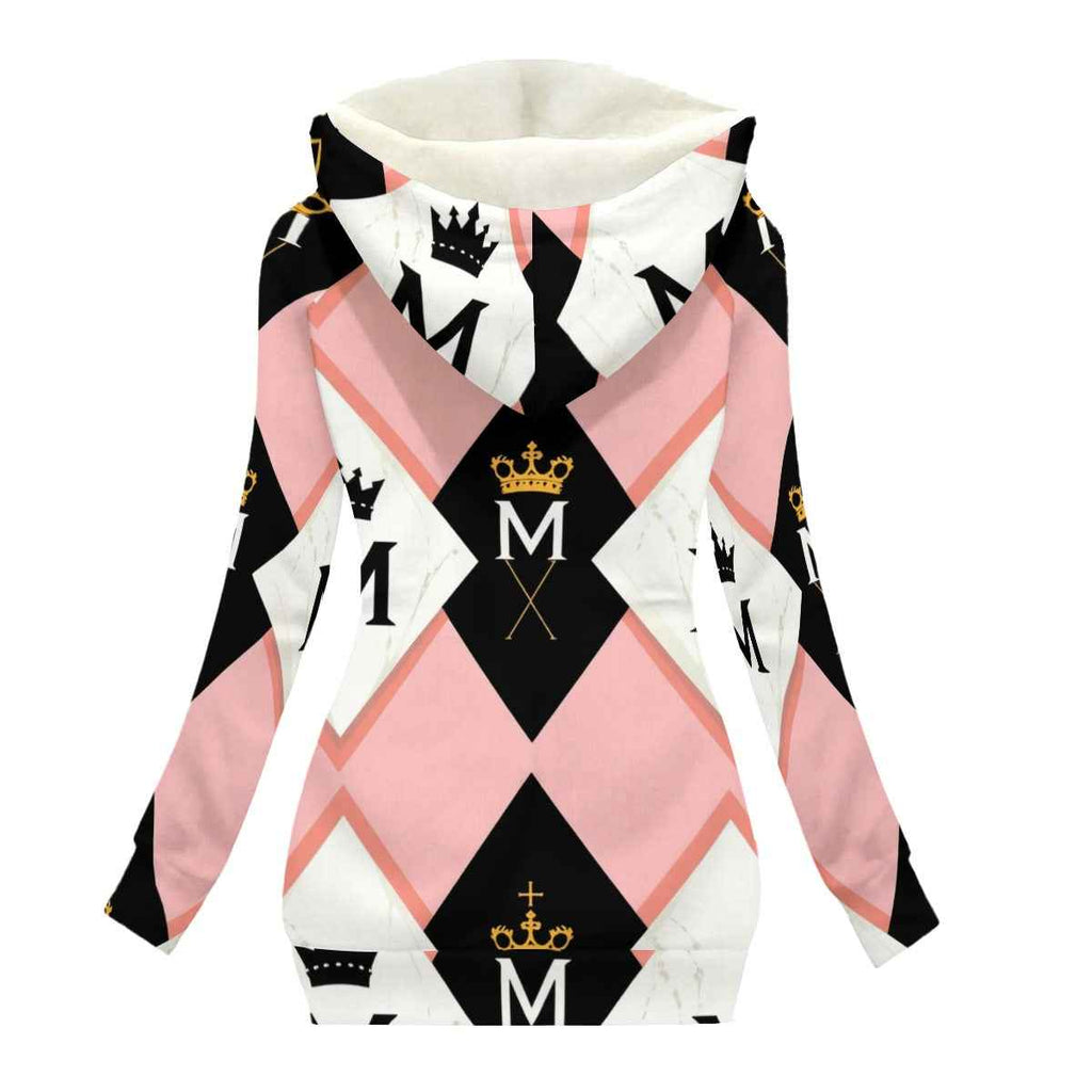 MUNSIEUR All-Over Print Women's Long Jacket With Fleece Lining — Pink