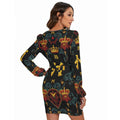 MUNSIEUR All-Over Print Women's Long Sleeve Dress With Waist Belt