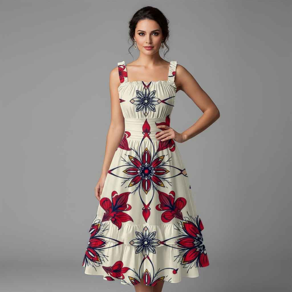 MUNSIEUR All-Over Print Women‘s Ruffle Hem Dress