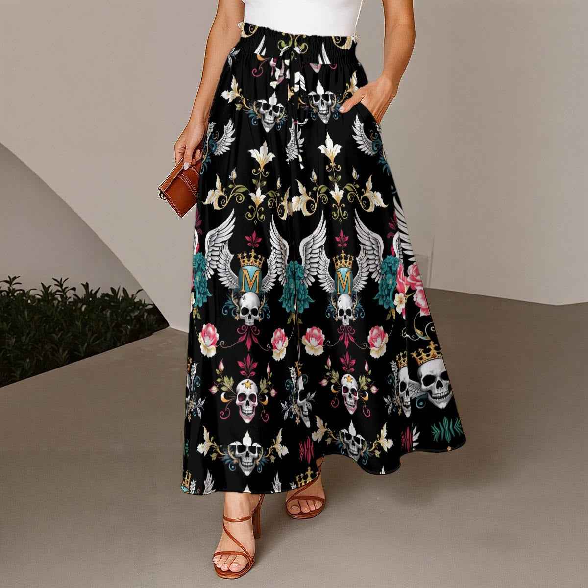 MUNSIEUR All-Over Print Women's Ruffled Wide-Leg Jeans