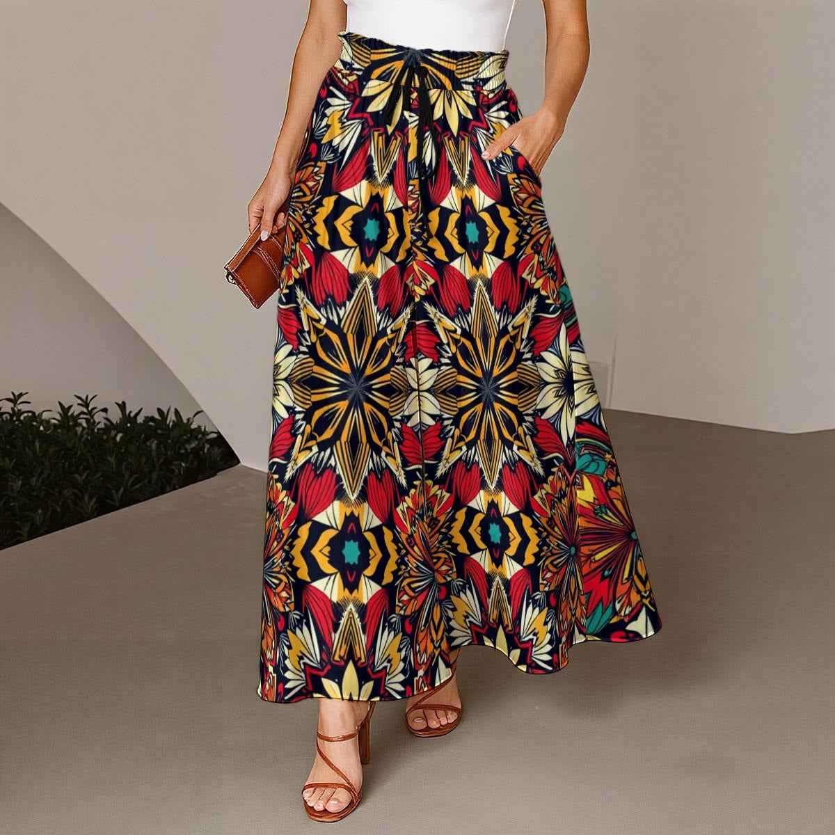 MUNSIEUR All-Over Print Women's Ruffled Wide-Leg Jeans Sweats