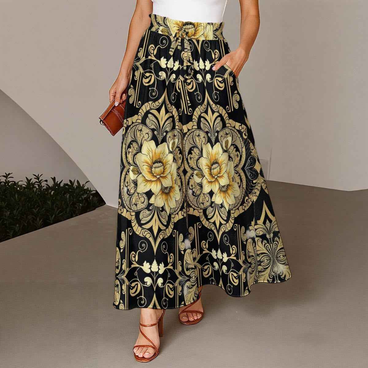 MUNSIEUR All-Over Print Women's Ruffled Wide-Leg Jeans