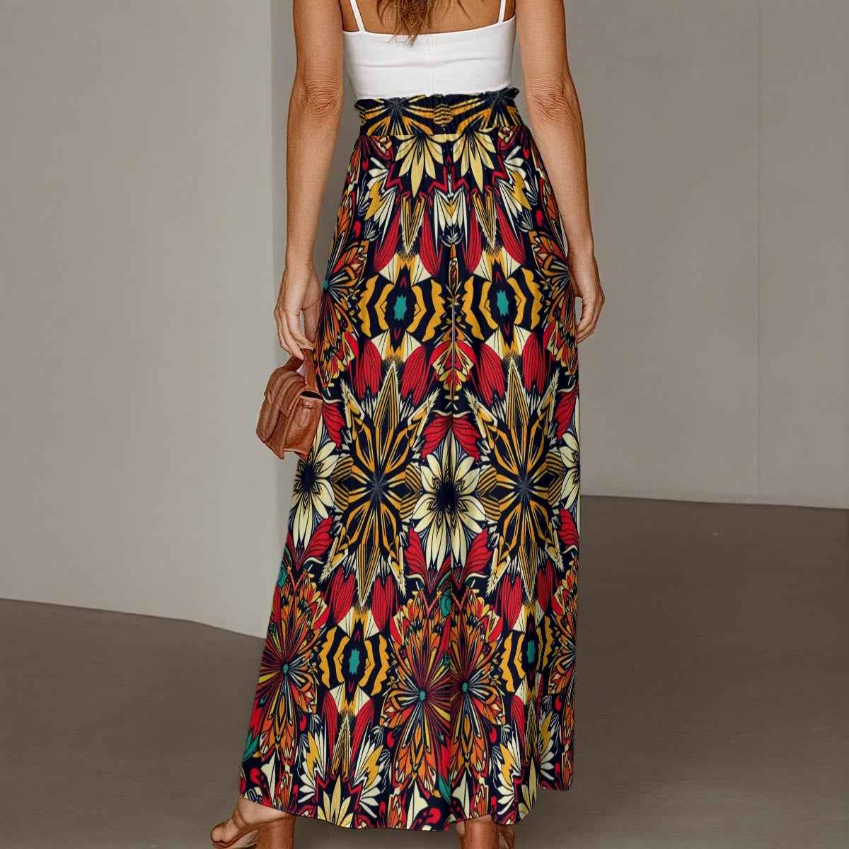 MUNSIEUR All-Over Print Women's Ruffled Wide-Leg Jeans Sweats