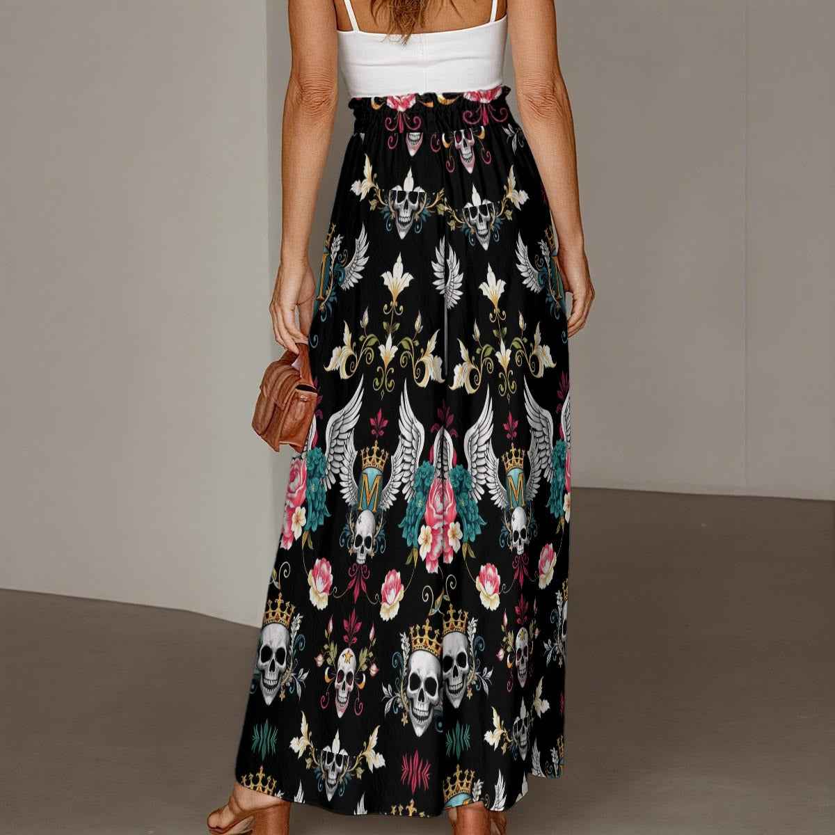 MUNSIEUR All-Over Print Women's Ruffled Wide-Leg Jeans