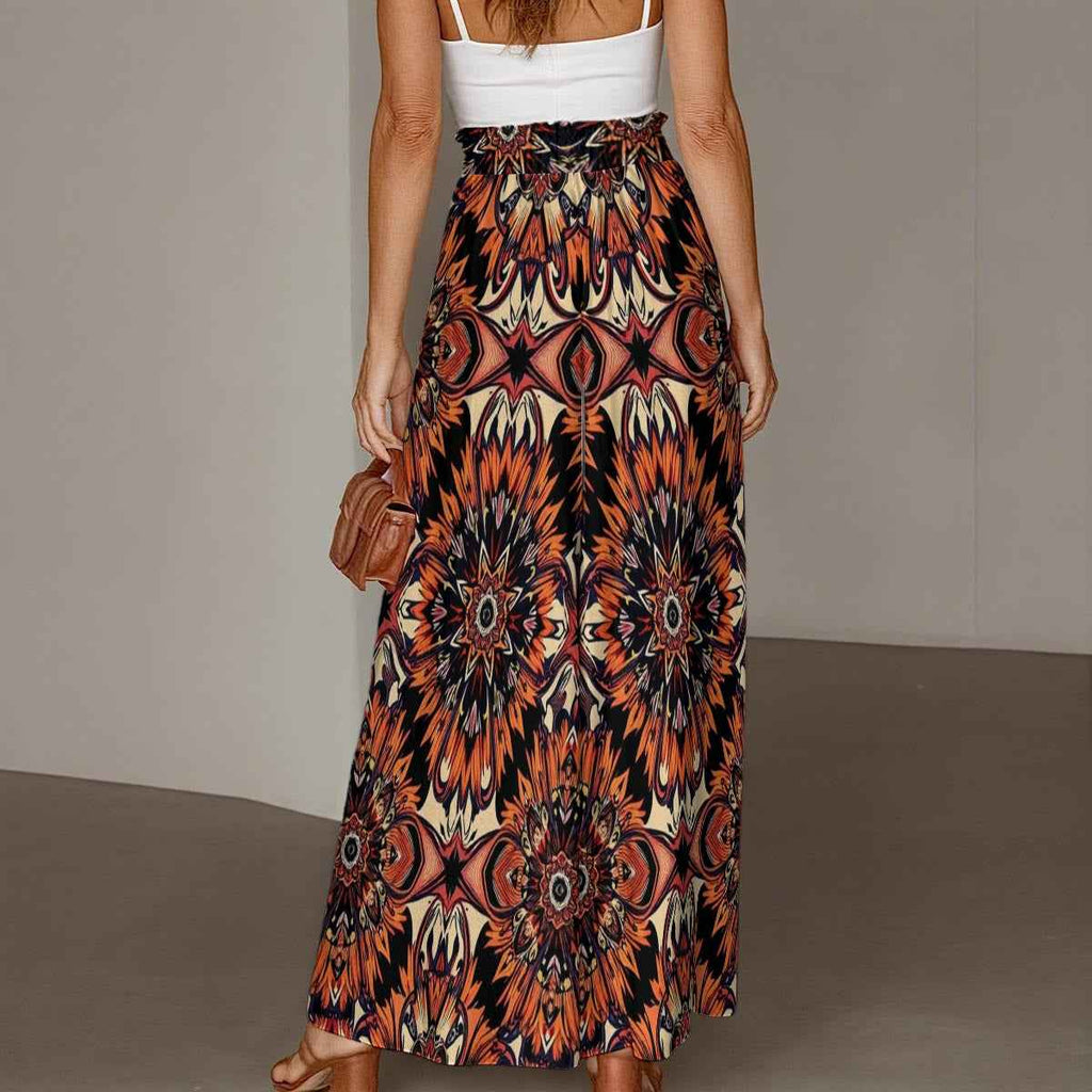 MUNSIEUR All-Over Print Women's Ruffled Wide-Leg Flowy Boho Jeans