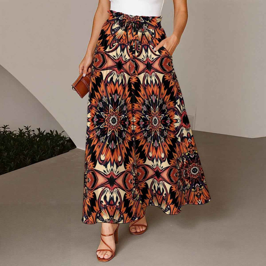 MUNSIEUR All-Over Print Women's Ruffled Wide-Leg Flowy Boho Jeans