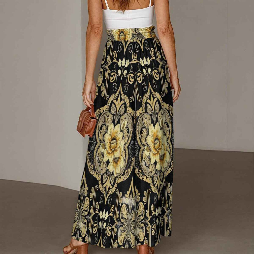 MUNSIEUR All-Over Print Women's Ruffled Wide-Leg Jeans