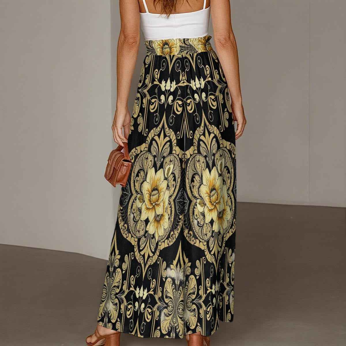 MUNSIEUR All-Over Print Women's Ruffled Wide-Leg Jeans