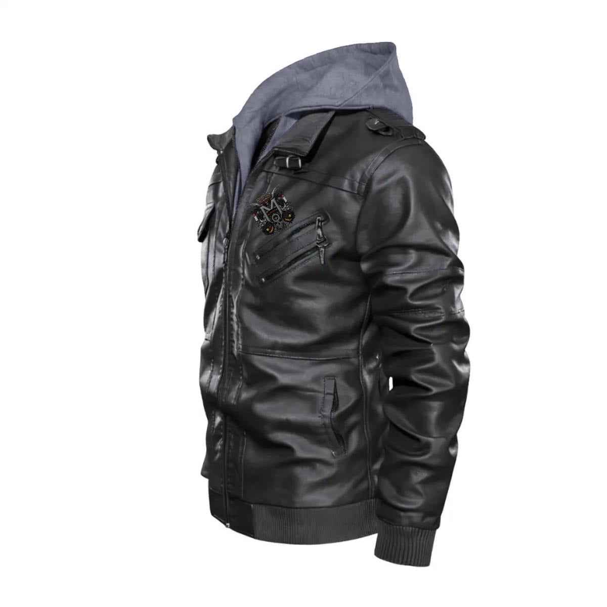 Munsieur Men's Zip Leather Coat DTF Halloween Print