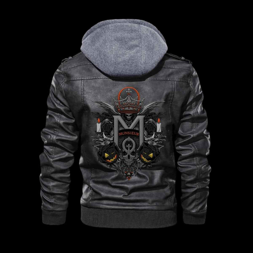 Munsieur Men's Zip Leather Coat DTF Halloween Print