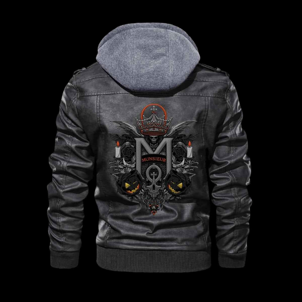 Munsieur Men's Zip Leather Coat DTF Halloween Print