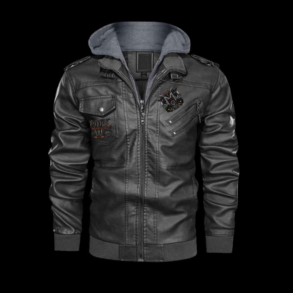 Munsieur Men's Zip Leather Coat DTF Halloween Print