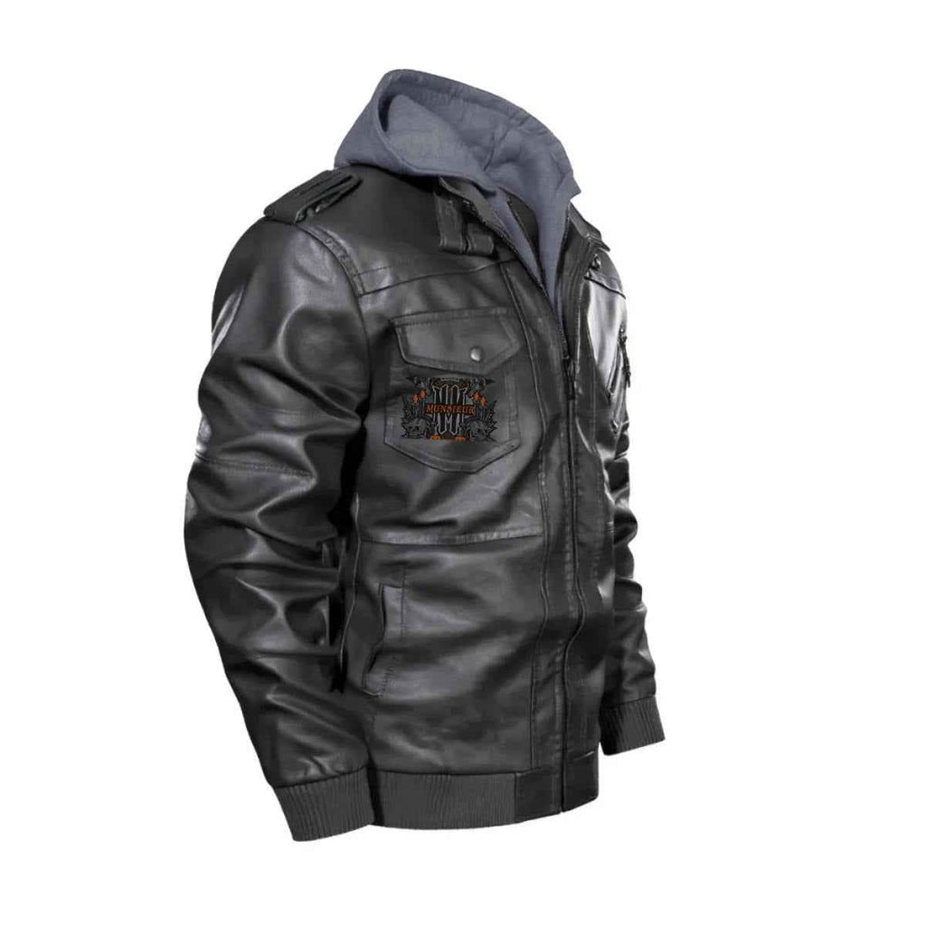 Munsieur Men's Zip Leather Coat DTF Halloween Print