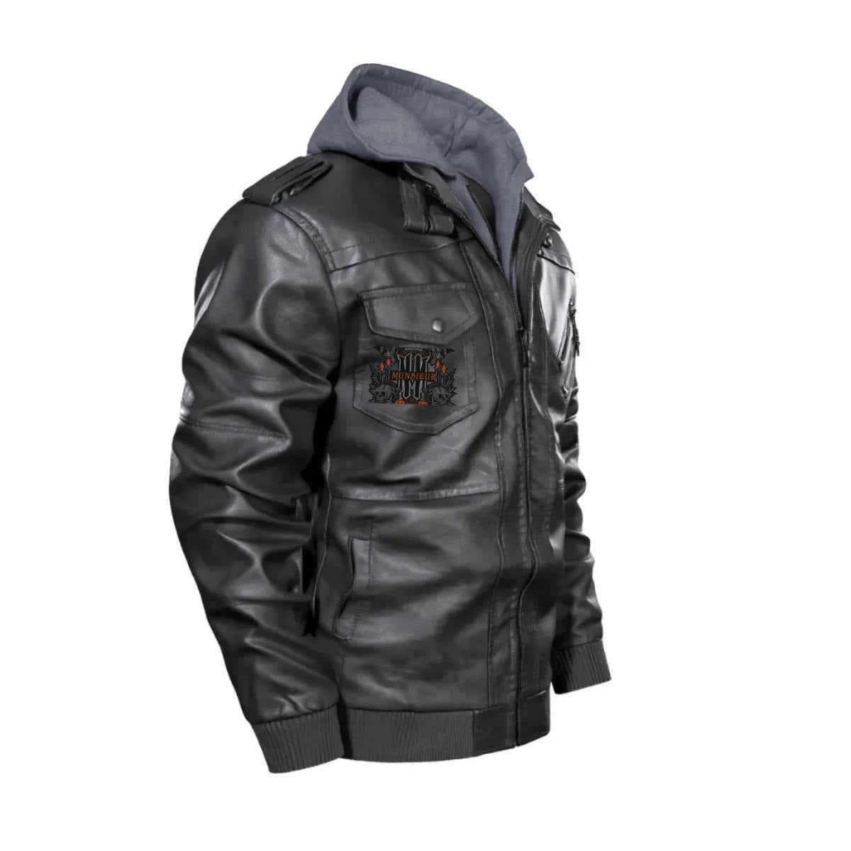 Munsieur Men's Zip Leather Coat DTF Halloween Print