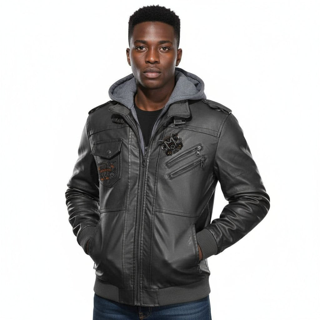 Munsieur Men's Zip Leather Coat DTF Halloween Print